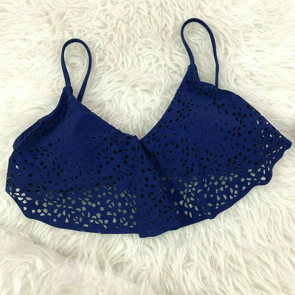 Eyelet Laser Cutout Bikini Top Ruffle